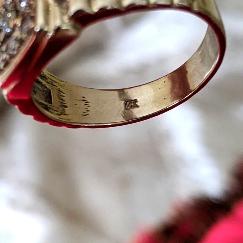 14K 💛 GOLD HIP HOP STYLE MEN'S CLUSTER DIAMOND SIGNED RING - Picture 6 of 8